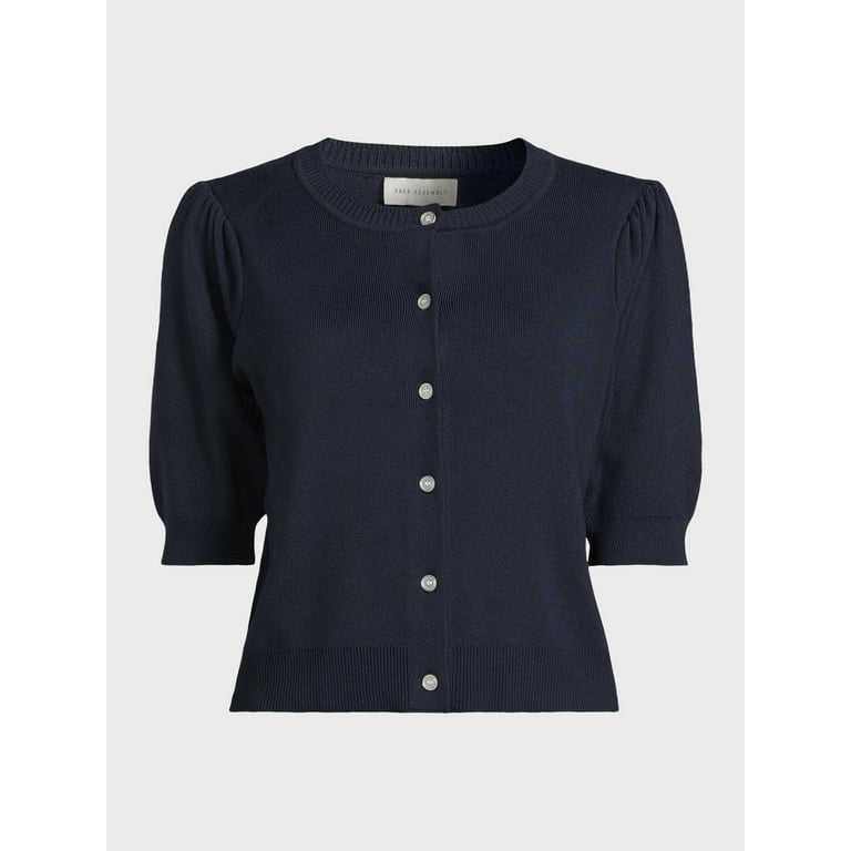 Free Assembly Women s Cardigan Sweater with Short Puff Sleeves Midweight Sizes XS XXL Walmart