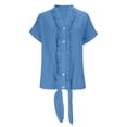 thumbnail image 5 of hotojiny Blouses for Women Dressy Casual Tie Front Linen Shirt Ruffle V Neck Short Sleeve Button Down Summer Tops for Beach Vaction, 5 of 7