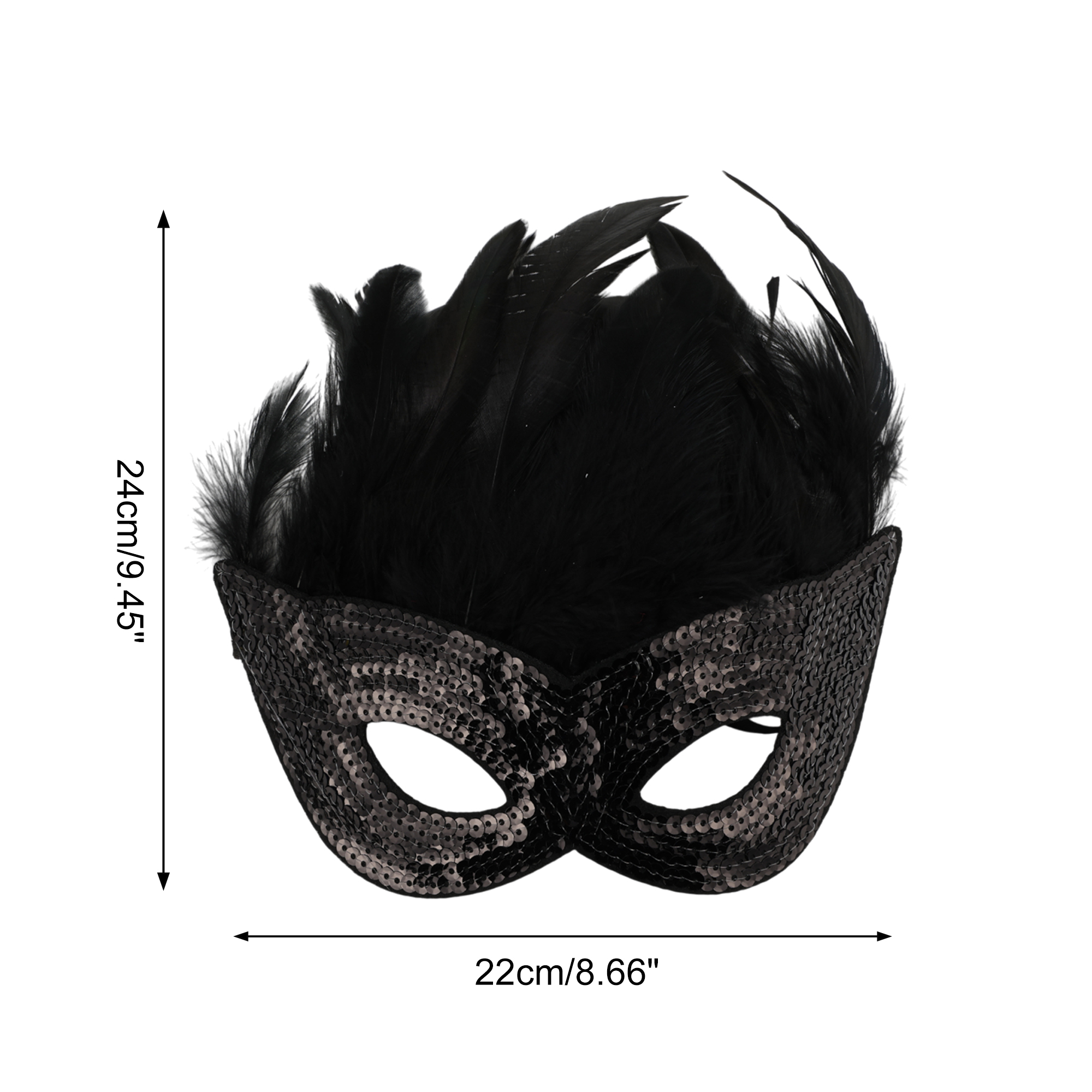 Unique Bargains 1 Pack Elegant Sequined Feathers Party Mask Black