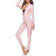 thumbnail image 4 of Lovskoo 2024 Women's Faux Leather Bodycon Jumpsuit Long Sleeve Zipper One Piece Romper Outfits Clubwear Pink, 4 of 8