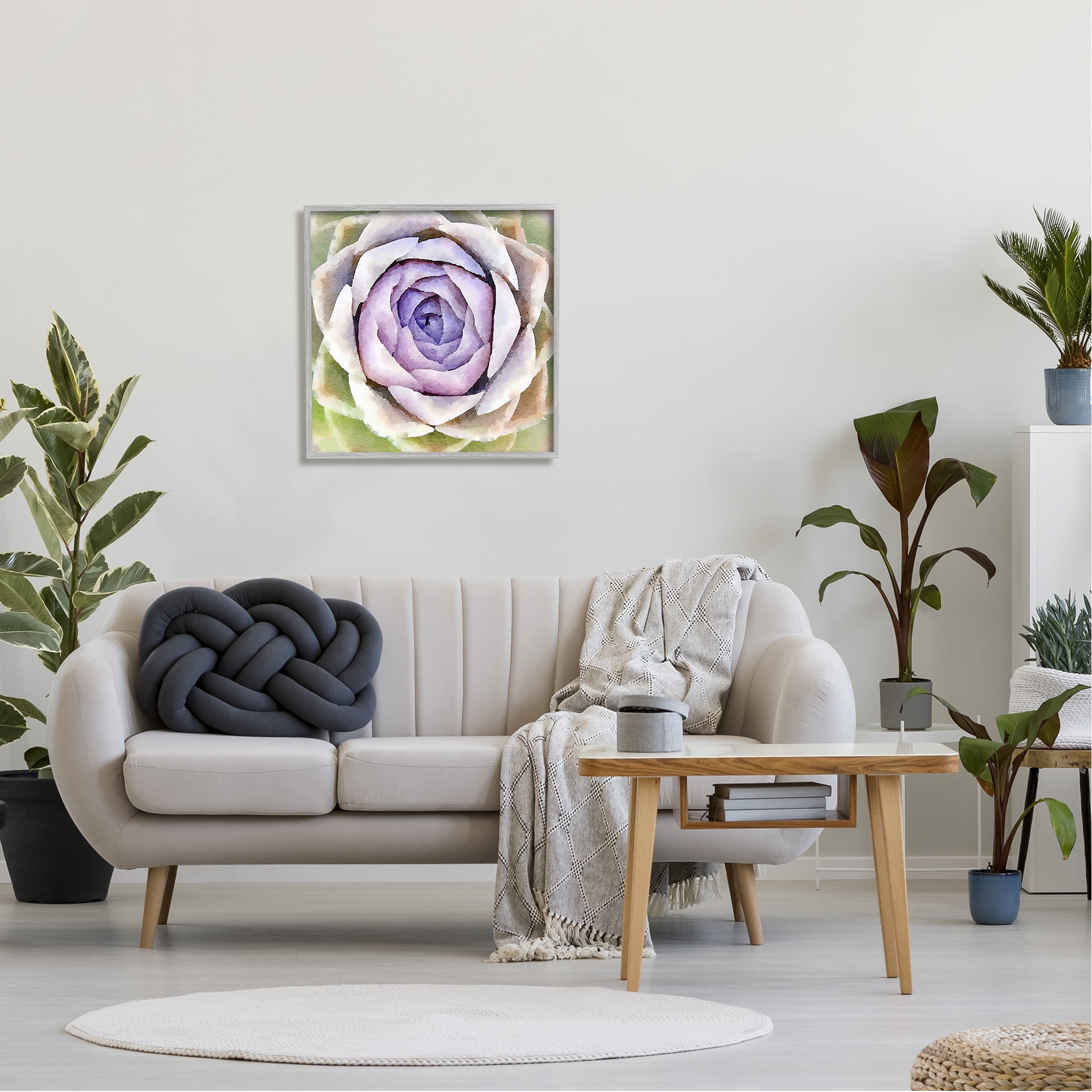 Stupell Industries Purple Succulent Petals Blooming Botanical & Floral Painting Gray Framed Art Print Wall Art