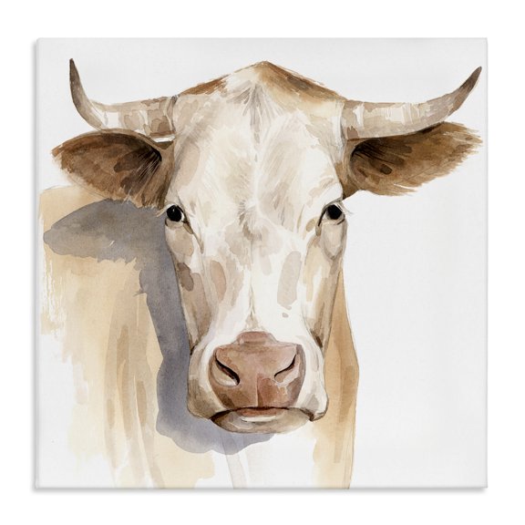 Stupell Industries Rustic Lodge Sulking Cow Portrait Soft Tone Brown Canvas Art, 17 x 17, by Grace Popp