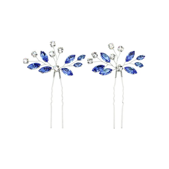 Faship Gorgeous Clear Blue Rhinestone Crystal Floral Hair Pins Accessories 2 Pcs