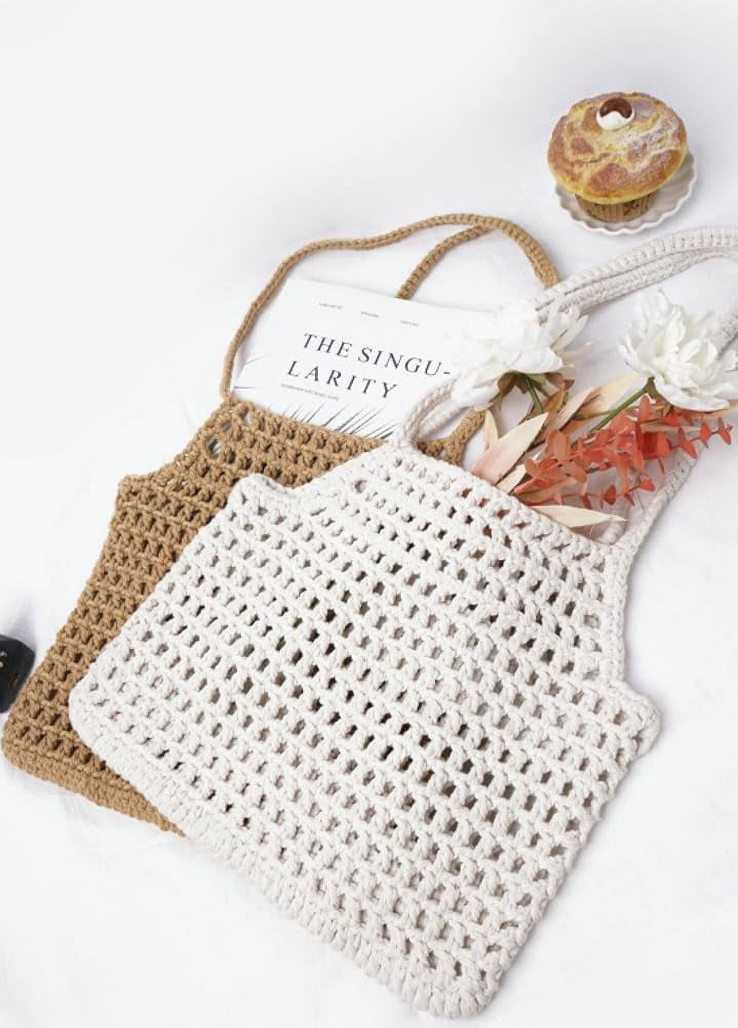 HMSHA Beach Tote Bag for Women Summer Crochet Knit Hollow Handbags Stylish Tote for Beach Travel and Everyday Use 2025