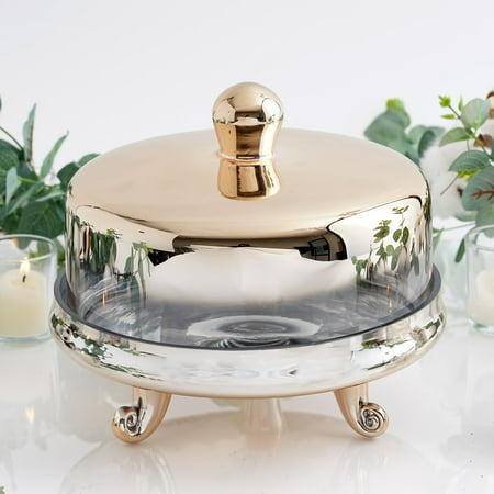  Efavormart  Chrome Ombre Glass Cake  Stand  with Glass Dome 