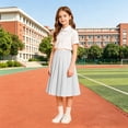 thumbnail image 7 of Cotton Pleated Midi Skirt For Girls High Waisted Stretchy A-Line Skirt Casual Summer School Uniform Flowy Skirts, 7 of 7