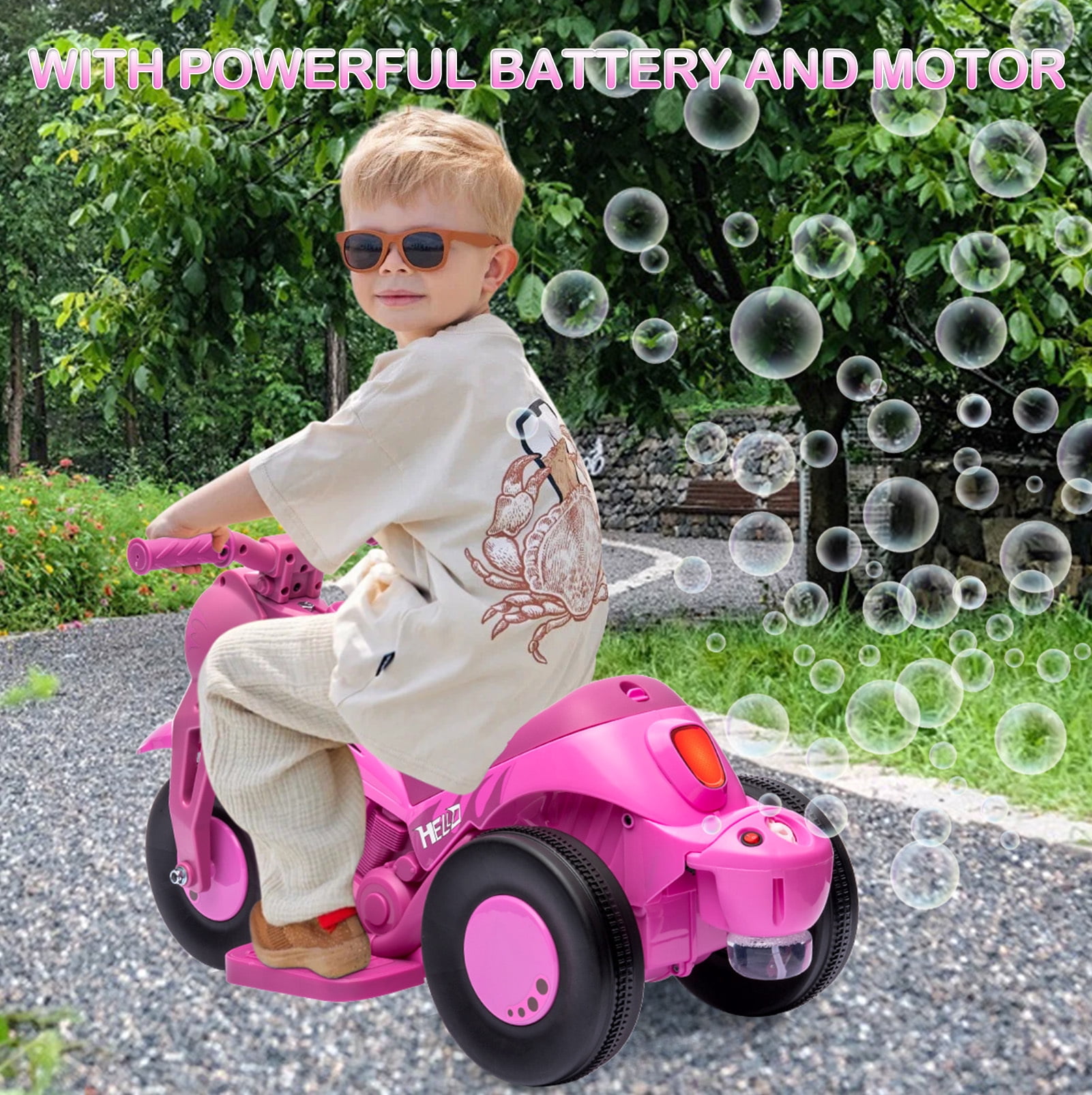 6V Kids Ride on Bubble Car, Battery Powered Electric Motorcycle with Music Button and LED Headlight, 3 Wheels Motorbike Toys Gift for Toddler 3+ Boys Girls, Pink