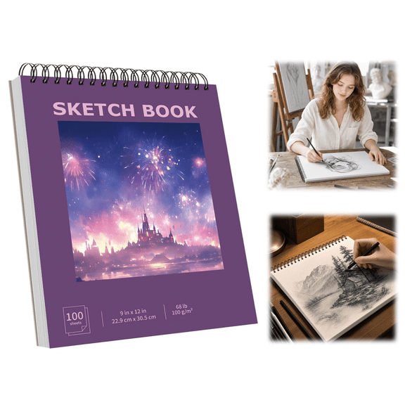 Sketch Books, 9" x 12" Inch Top Spiral Bound Sketch Pad, Drawing Paper Pad, Sketchbook for Drawing, Art Supplies for Adults (C)