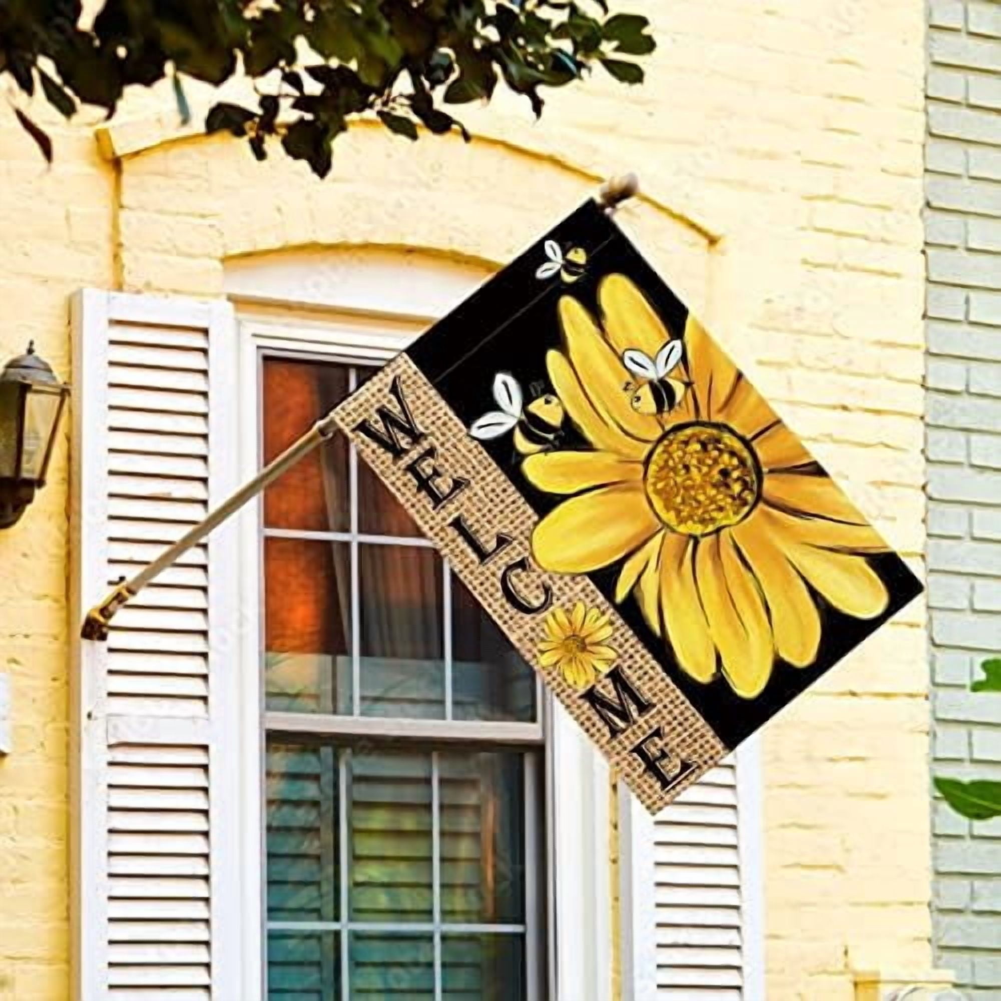 Jointown Spring Summer Bee Sunflower House Flag 28x40 Inch Double Sided, Welcome Holiday Burlap Yard Outdoor Decoration