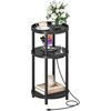 Small Round Side Table with Charging Station 3-Tier Round Bamboo End Table Compact Sofa Bedside Table for Small Space Easy Assembly for Living Room Bedroom Apartment Natural YL152U