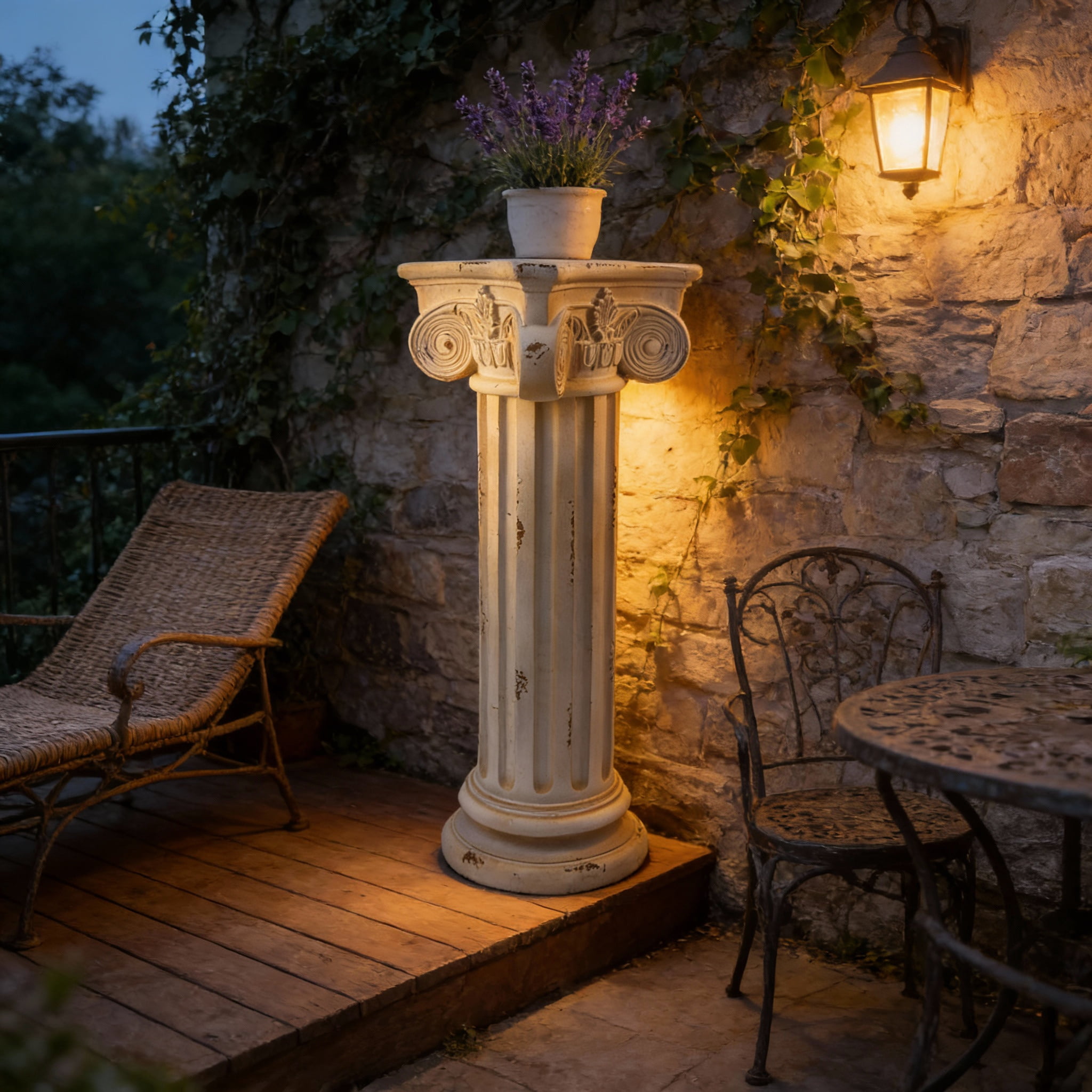 28.93'' Roman Column Pedestal Plant Stand with Base, Greek Style Pillar Sculpture Magnesium Oxide Decorative Stand for Indoor Outdoor Garden Patio Wedding Party Display,Antique White