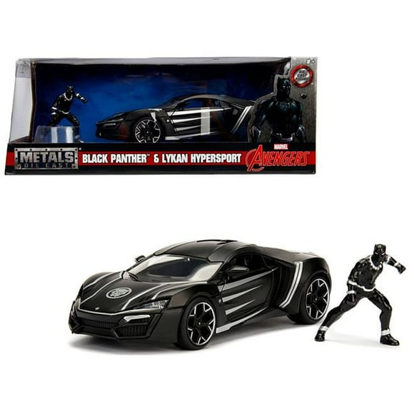 Jada Toys 1-24 Lykan Hypersport with Black Panther Diecast Figure Marvel Series Model Car, Black