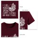 thumbnail image 5 of Camiseta elegante informal de mujer con cuello redondo y manga corta en burdeos con estampado blanco, 5 of 6