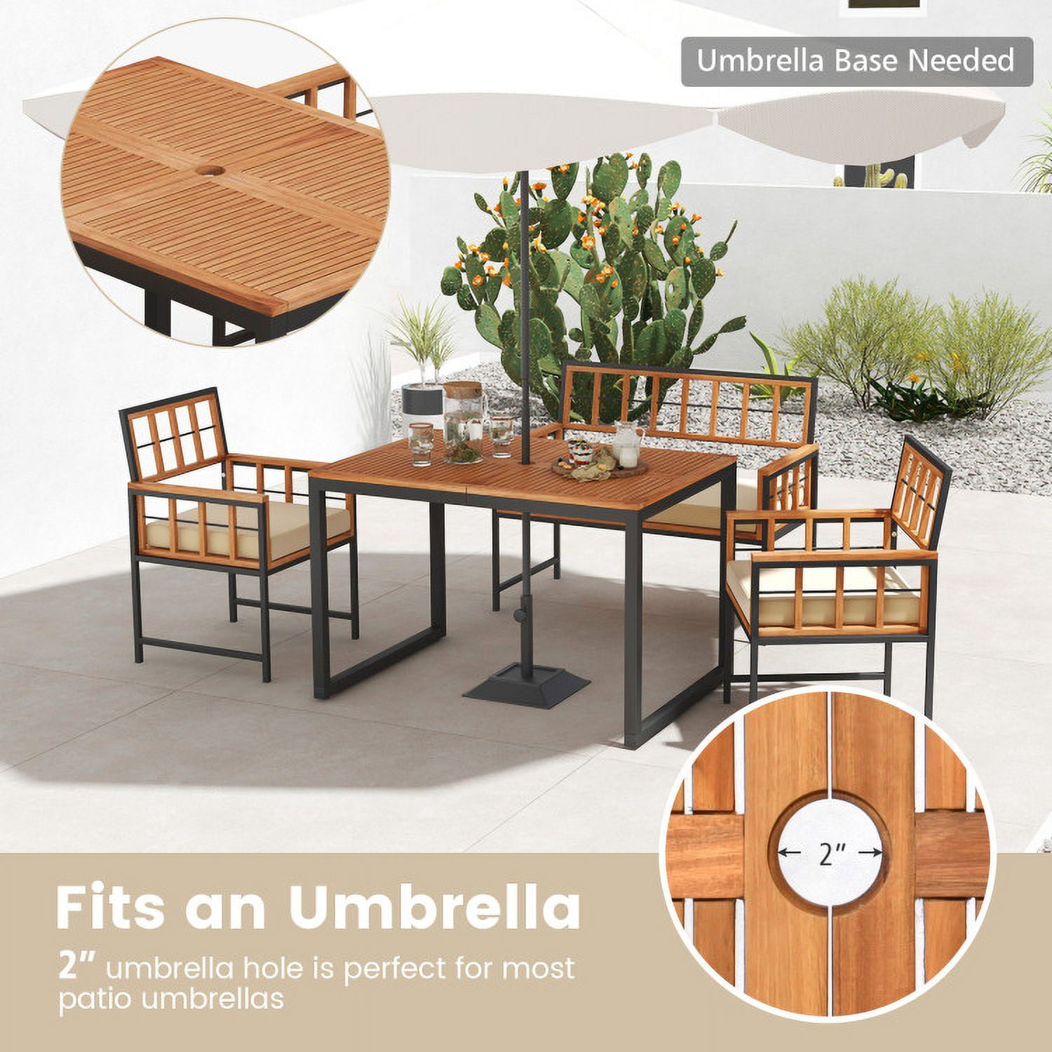 Aimee Lii 4 Pieces Acacia Wood Patio Dining Set with 1 Rectangular Table, Outdoor Patio Furniture