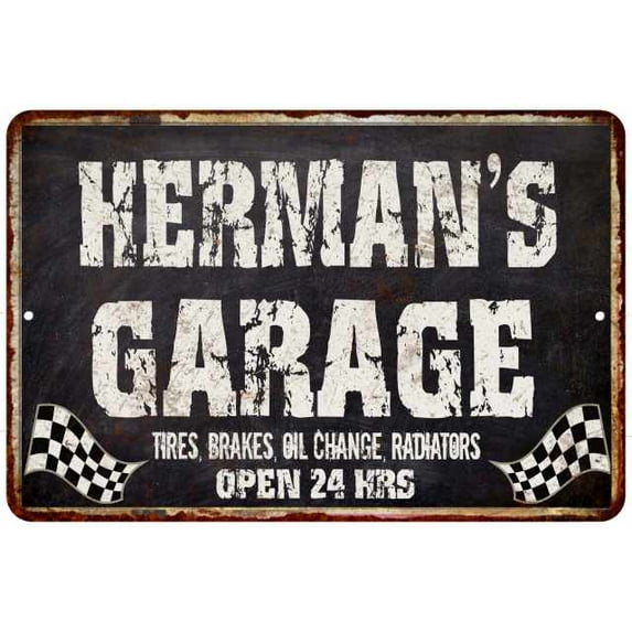HERMAN'S Garage Black Grunge Sign 16 x 24 Matte Finish Metal 116240005289
