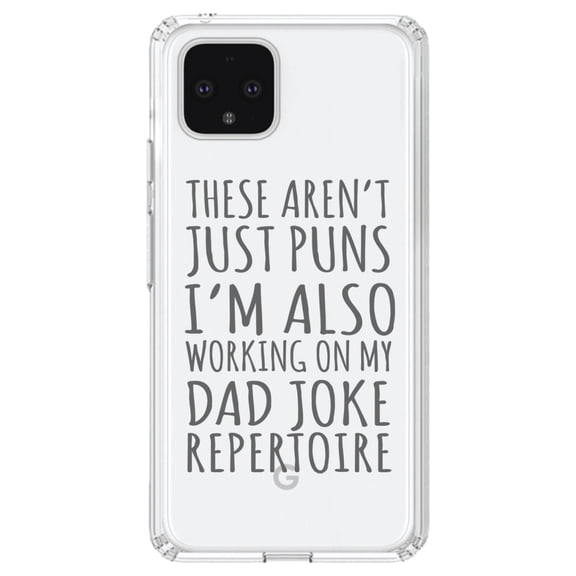 DistinctInk Clear Shockproof Hybrid Case for Google Pixel 4 (6.1" Screen) - TPU Bumper Acrylic Back Tempered Glass Screen Protector - Not Just Puns I'm Also Working Dad Joke