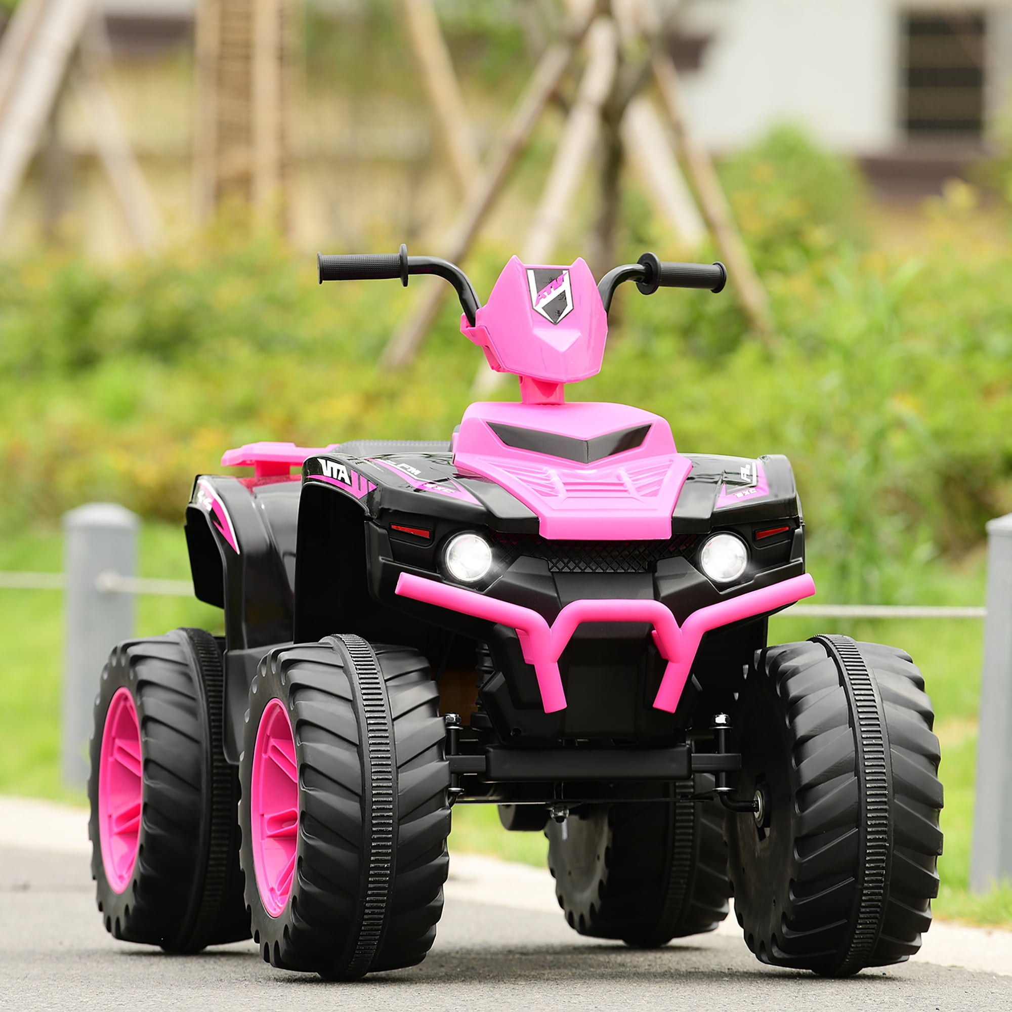 Costway 12V Kids 4-Wheeler ATV Quad Ride On Car w/ LED Lights Music  USB Pink