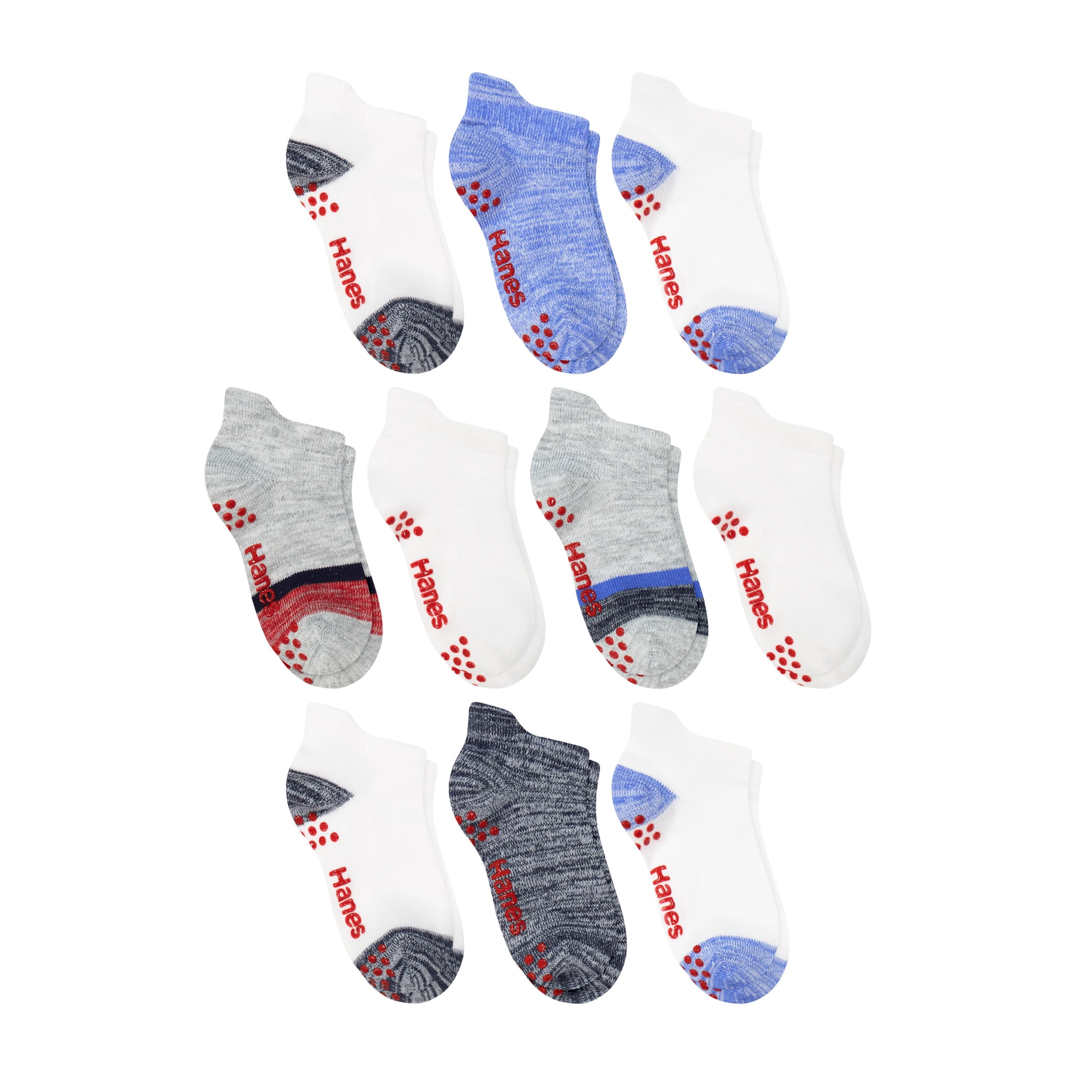 Hanes Boys No-Show Socks Value Pack, 10-Pack, Socks with Heel Shield for Infant and Toddler Boys