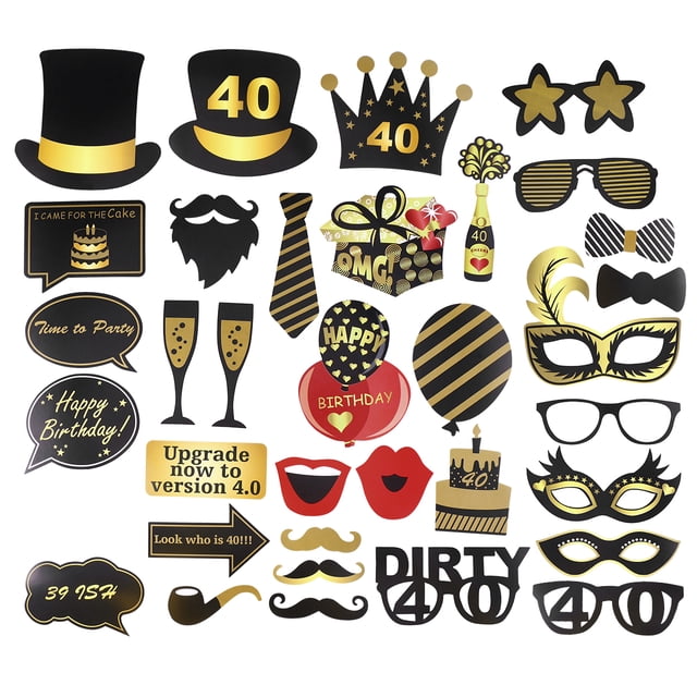 KAKOWELY 35pcs Birthday Photo Prop Set Creative Decor Prop Set for Party Festival Birthday (40 Years Old Pattern),5.63"X6.69"X0.12"