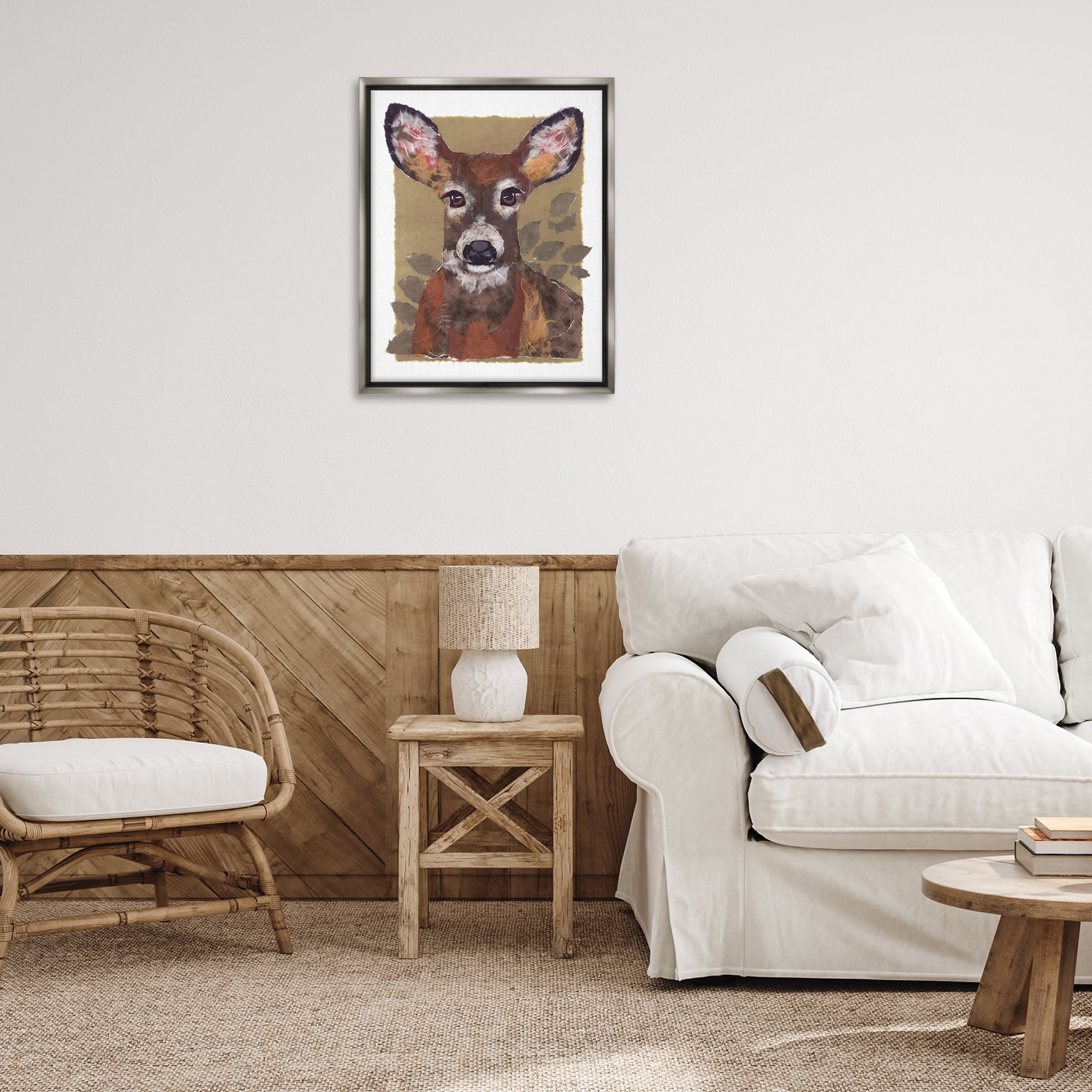 Stupell Industries Woodland Deer Painting Animals & Insects Painting Gray Floater Framed Canvas Art Print Wall Art, 25 x 31