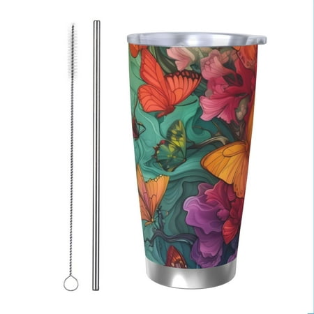 

Bingfone Butterfly Flower Cascade for 20 Oz Stainless Steel Travel Mug Double Wall Water Coffee Cup for Home Office Outdoor Works Great for Ice Drinks and Hot Beverage-Straw Two-piece Set