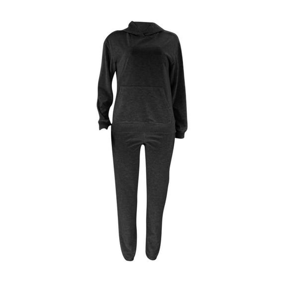 QUYUON Sweat Sets for Women 2 Piece Outfits Hooded Sweatshirt Tracksuit Jogger Sweatpants Sweatsuits Sets Elastic Waist Pants Hoodies Sets Solid Color Matching Sets Loungewear Black XXL