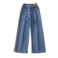 thumbnail image 3 of Kids Girls Jeans Winter Fleece Lined Denim Pants Warm Thicken Wide Leg High Waist Trousers Gifts for Teen Girls, Blue, 10 Years, 3 of 7
