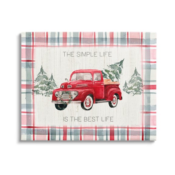 Stupell Industries Simple Life Is Best Plaid Truck Graphic Art Gallery Wrapped Canvas Print Wall Art, Design by Kristen Brockmon
