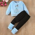 thumbnail image 2 of Zanarzt Little Girls Clothes Girl Long Sleeve Bow Sweatshirt Denim Straight Leg Jeans Pants Fall Spring Outfits Set Light Blue,5-6 Years, 2 of 7