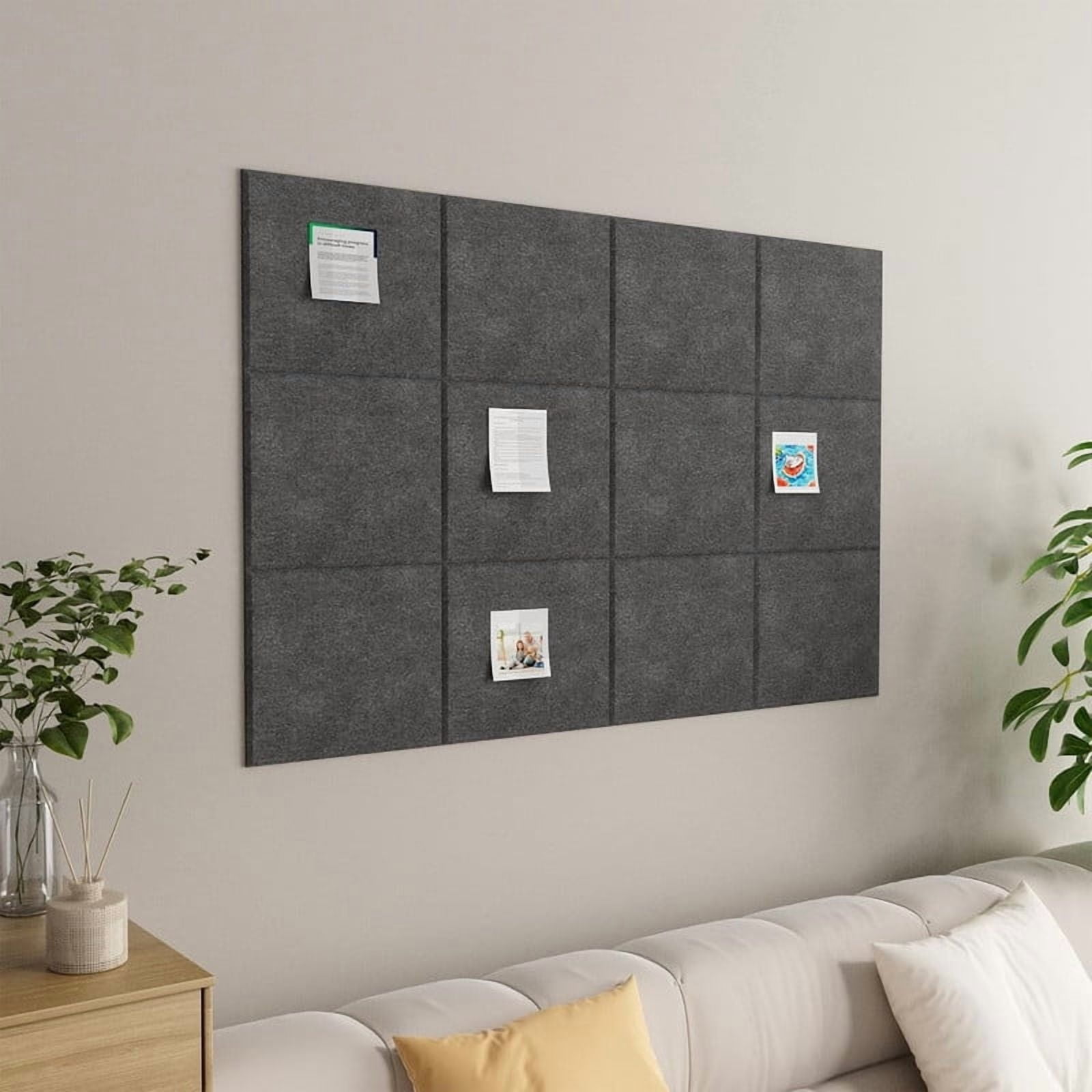 Easy4Home Large Cork Board for Wall 48"x36" Self Adhesive Bulletin Pin Board, 12 Pack Felt Wall Tiles, Gray