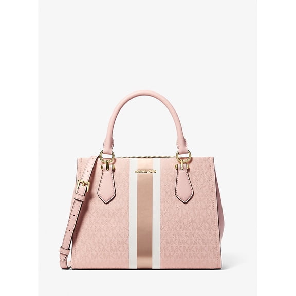 Michael Kors Outlet Marilyn Medium Signature Logo Stripe Satchel - Powder Blush