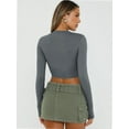 thumbnail image 2 of Women's Long Sleeve Shirts Slim Fit Crewneck Crop Tops Basic Fall Going Out Tops, 2 of 6