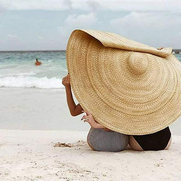 TureClos Floppy Straw Hat Summer Oversized Sun Hat Large Brim Beach Anti-UV  Sun Protection Foldable Roll Up