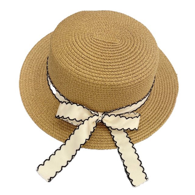 Sombrero de mujer con circunferencia de 56-58 cm, sombrero de copa plana con lazo, sombrero de verano, sombrilla para exteriores, sombrero para el sol de playa