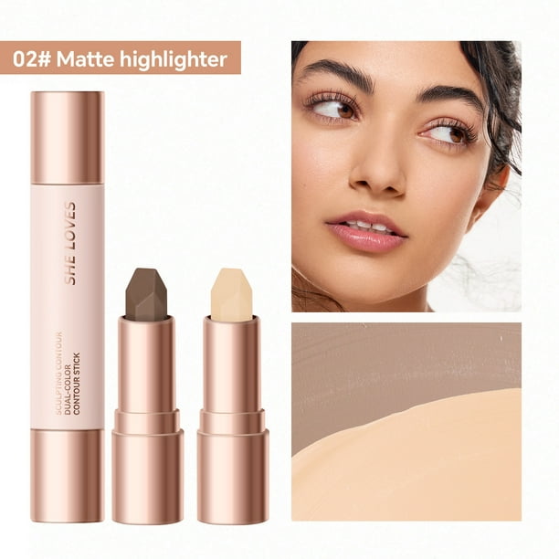 Bronceador en Crema en Barra | Contorno mate y iluminador 2 en 1 de doble cabezal | Varita de maquillaje esculpir cremosa duradera | Portátil, ahorra espacio | 4.4g + 4.4g | Para todo tipo de pieles