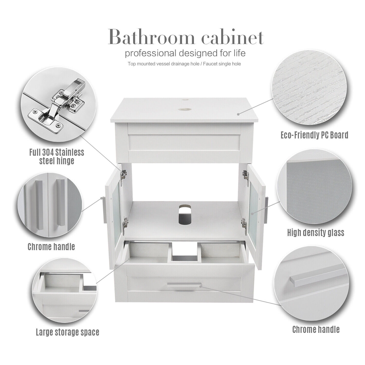 ELECWISH 24" Vanity Bathroom Cabinet with Mirror and Vessel Sink Bowl Faucet Combo Set
