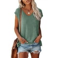thumbnail image 2 of Pompotops Mode Femme Décontracté Col en V Blouse Unie Sans Manches T-Shirt Hauts d'Été, 2 of 6