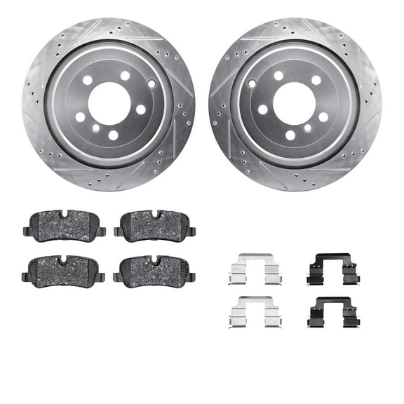 Dynamic Friction Company Rear Brake Rotors-Drilled and Slotted-Silver with 5000 Advanced Brake Pads includes Hardware 7512-11017