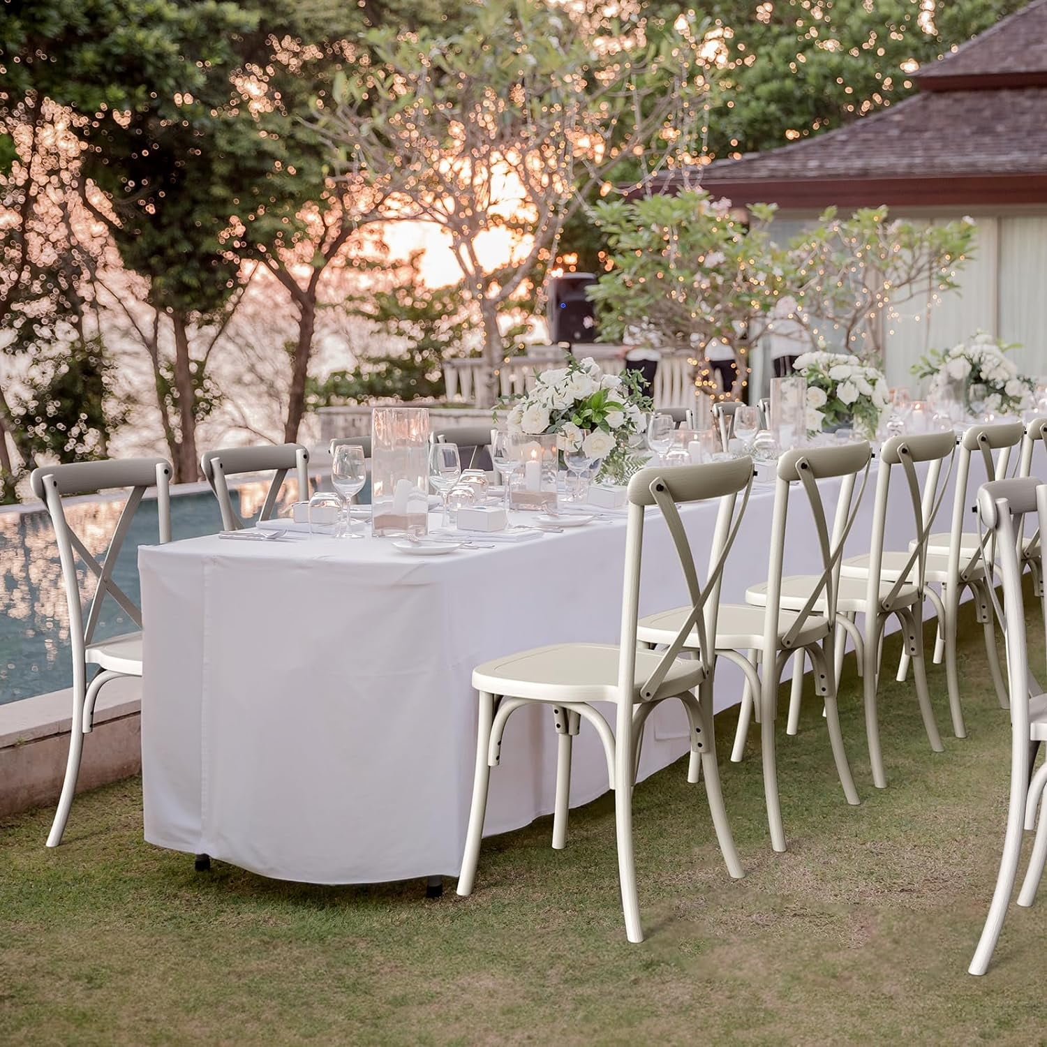 VINGLI Plastic Dining Chairs Set of 6, Stackable Patio Dining Chairs with X Back, Waterproof Kitchen & Dining Room Chairs for Indoor-Outdoor, Capacity 400 lbs, Cream White