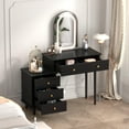 thumbnail image 1 of QinaQin Modern Black Dressing Table with a Mirror and Light, Featuring Two Drawers and An Adjustable Three-Drawer Chest, a Wooden Dressing Table for Bedroom, 1 of 7