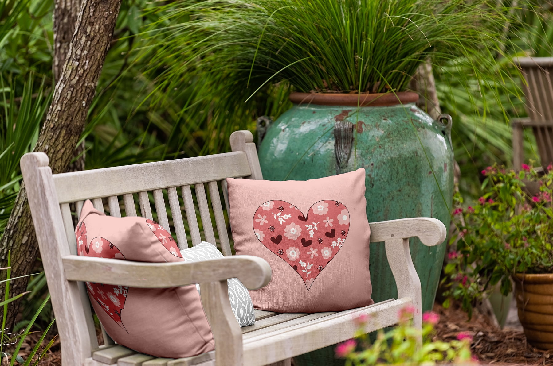 16"x16" Square Simply Daisy Valentines Flowery Love Hearts Poly Indoor/Outdoor Pillow, Mauve Qty 1