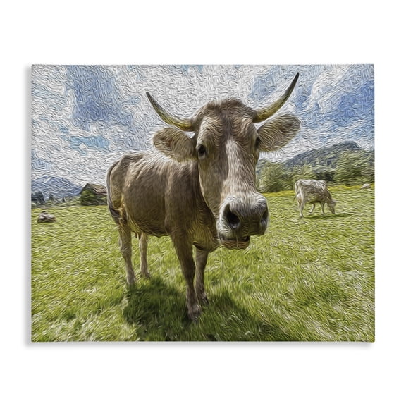 Stupell Industries Rustic Lodge Fish-eye Swirled Look Cows in a Pasture Canvas Art, 20 x 16, by Ricki Rossi