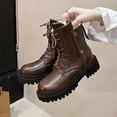 thumbnail image 4 of Dasayo Brown Woman Boots Chunky Non Slip Ankle Faux Leather Motorcycle Lace up Fashion Boots Woman Shoes 41, 4 of 9