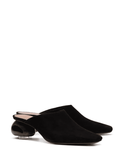 black leather mules low heel