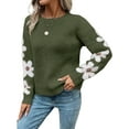 thumbnail image 2 of Female Floral Pattern Crewneck Long Sleeve Drop Shoulder Sweaters Pullover Tops Green L, 2 of 9