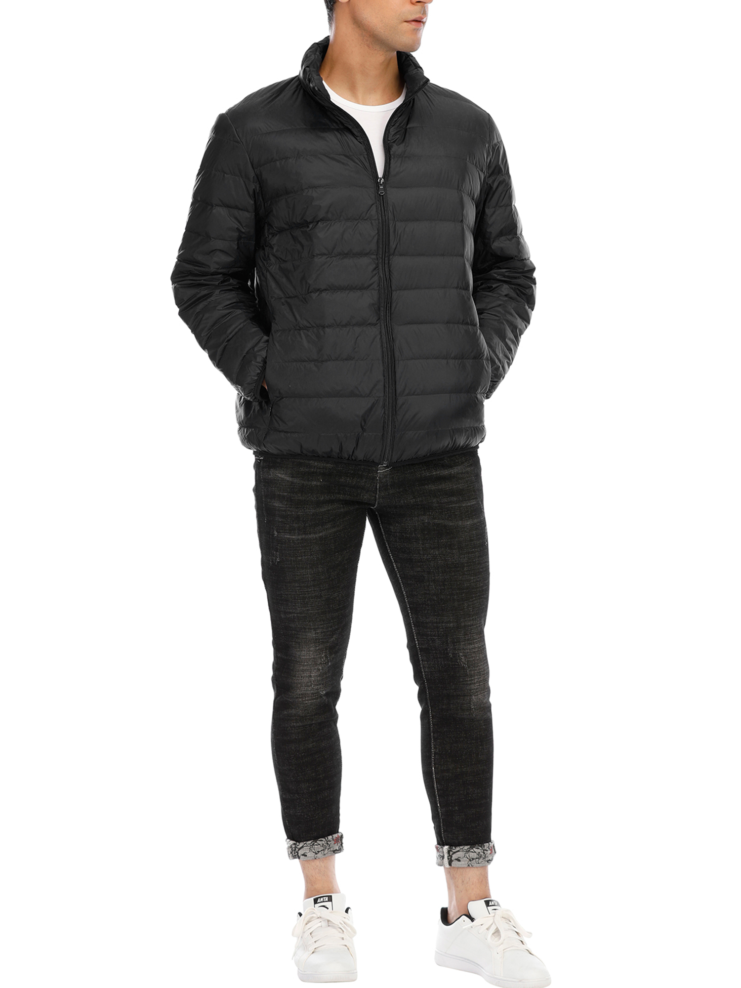 Mens Packable Down Puffer Jacket Lightweight, Water-Resistent Zipper Jackets Windproof Winter Insulation Puffer Coat Outdoor,Black S-2XL - image 2 of 8