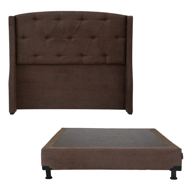 Box Base Cama Queen Size + Cabecera Zefyr Chocolate Dicasa Zefyr Bless
