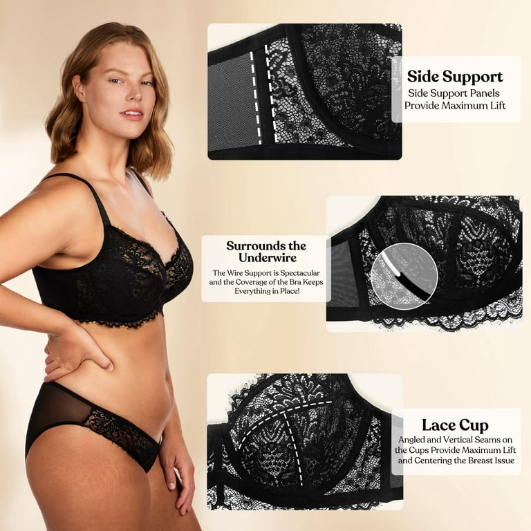 HSIA Minimizer Bra for Women - Plus Size Bra with Underwire Woman's Full  Coverage Lace Bra Unlined Non Padded Bra,Black,36C