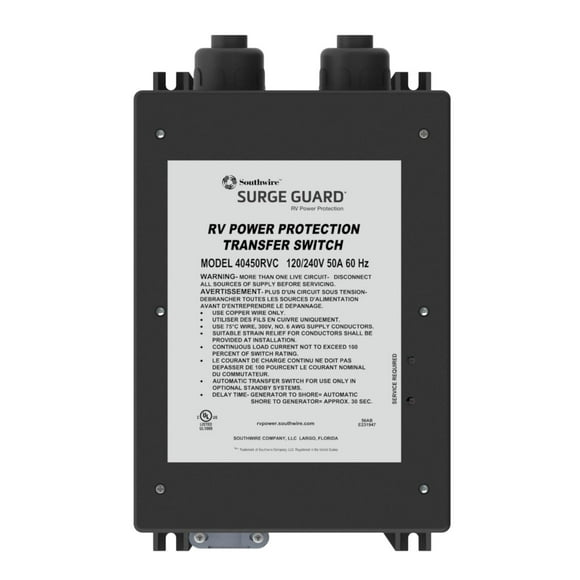SouthWire Corp. Power Transfer Switch 40450RVC3 Transfer Power Between Shore And RV Generator; Automatic; 120/240 Volts; 50 Amp