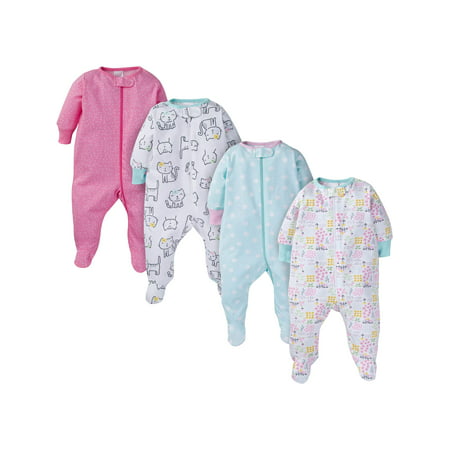 Onesies Brand Baby Girl Pajamas Zip Up Sleep 'N Play Sleepers, 4-Pack